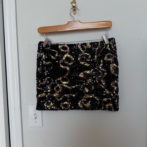 Vintage Black and Gold Sequin mini Skirt m festival art deco whimsigoth fairy - Picture 3 of 5